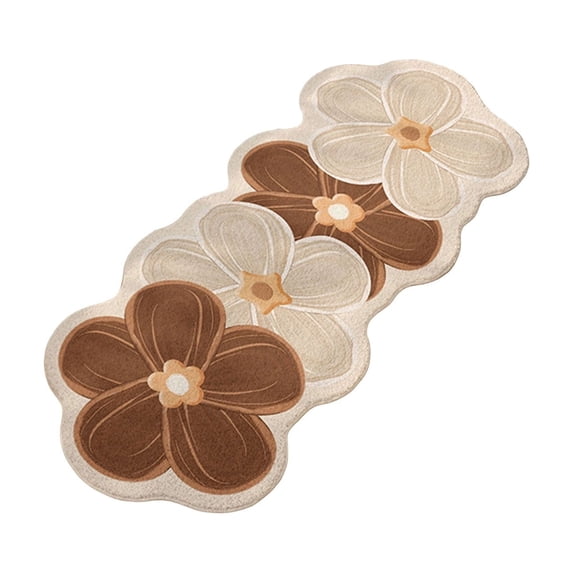 JWZZYD Scalloped Floral Plush Bathroom Runner Rug, 63"x19.68" Soft Absorbent Non Slip Floor Mat, Washable Flower Pattern Carpet for Bathroom, Bedroom, Entryway & Home Flooring Decor(Brown, 1 Pack)