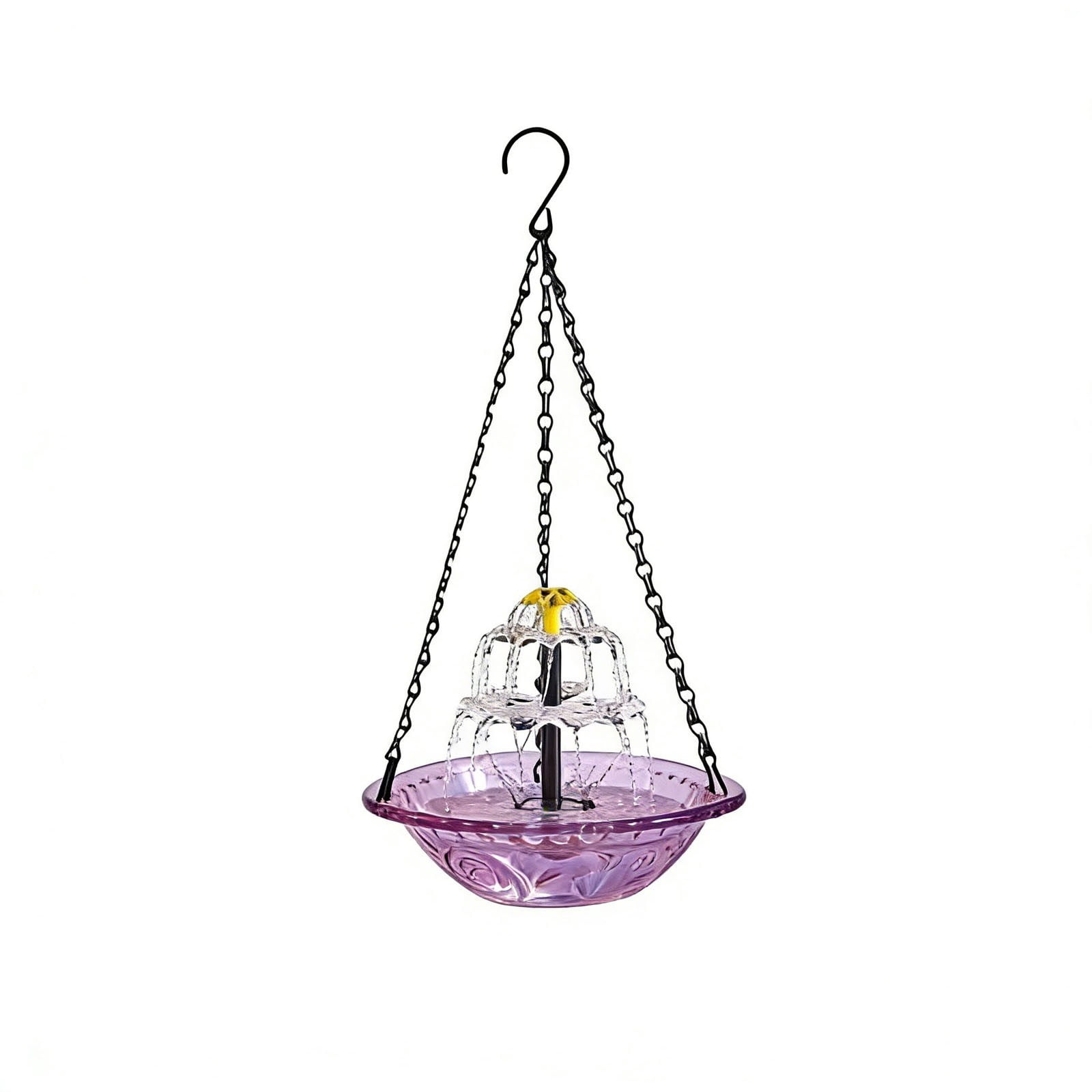 JWZZYD Solar Cascade Hanging Bird Bath Fountain, Hummingbird Water Fountain with Solars Pump & Glass Bowl, Outdoor Weatherproof Water Feature for Garden Yard Patio Backyard Decoration, Purple, 1 Pack