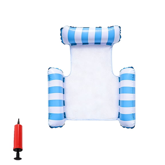 JWZZYD Striped Inflatable Pool Chair, 47.2" x 41.3" Thickened PVC Mesh Floating Bed with Headrest, Comfortable Water Lounge for Adults, Summer Beach & Pool Party Relaxation(Blue, 1 Pack)