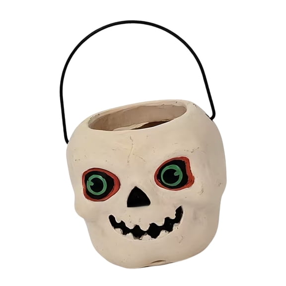 JWZZYD Vintage Halloween Candy Bucket, Spooky Treat Pail With Metal Handle, Fall Tabletop Candy Bowl Holder for Halloween Kitchen Living Room Bedroom Desktop Party Home Decor(White)