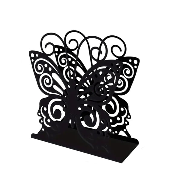 JWZZYD Wrought Iron Butterflies Napkin Holders, Hollow Scroll Metal Tissue Rack, Vintage Black Decorative Table Caddy for Kitchen Dining Room Picnic Holiday Party Farmhouse Home Decor(A)