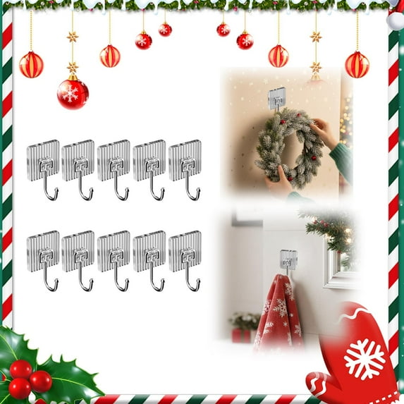 JWshufel 10 Pack Christmas Hooks for Indoor Outdoor Use with Strong Adhesive Power Suit for Hanging Decorations and Storage In Kitchen Bathroom Living Room 3.9x2.4x1.2in Clear