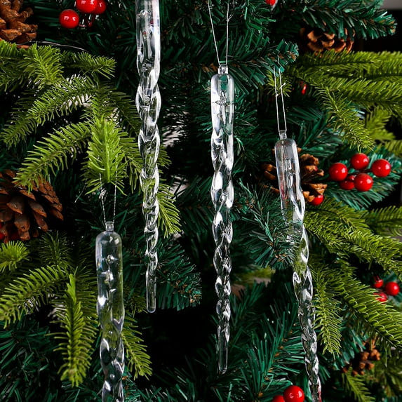 JWshufel 12 Pack Christmas Icicle Decorations with Lifelike Design for Indoor and Outdoor Home Decor Suit for Weddings and Parties 7.9in Clear
