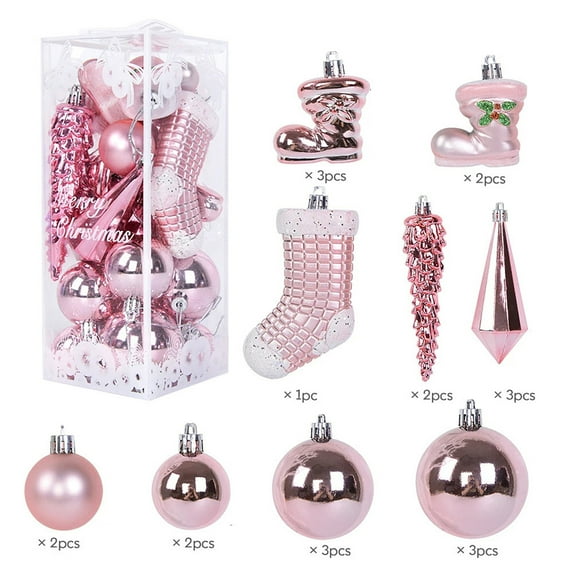 JWshufel 21 Pack Christmas Ornament Balls with Keywords for Elegant Decoration on Trees or Indoors Suit for Festive Celebrations and Memorable Holiday Moments 9.4in Pink