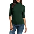 thumbnail image 1 of JWshufel 3/4 Sleeve Tops for Women Trendy Fashion Mock Neck Slim Basic Shirts Solid Color Casual T-Shirts Summer, 1 of 6