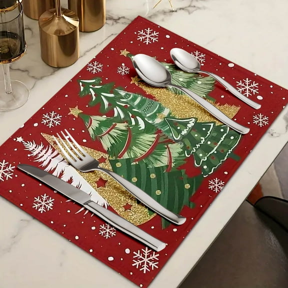 JWshufel 4 Pack Christmas Placemat Table Mat Set Christmas Thanksgiving Decorations Festive Designs Easy to Clean Long Lasting for Holiday Gatherings Family Dinners Standard 17.7x11.8in Red