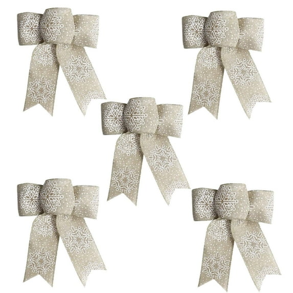JWshufel 5 Pack Christmas Bow Snowflake Bow Christmas Decorations for Gifts and Windows with Eye Petching Design Suit for Festive Parties and Home Decor 9.1in Gray