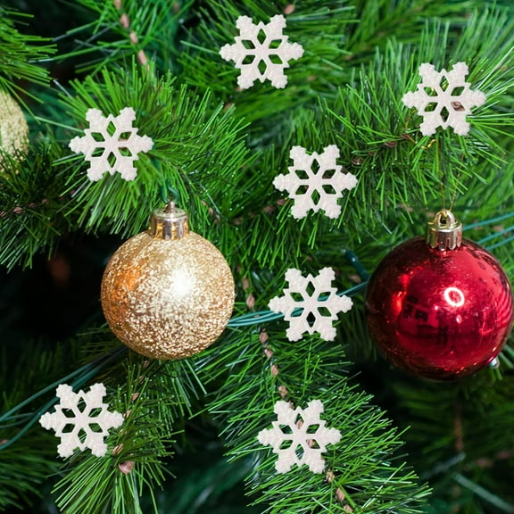 JWshufel 50 Pack Snowflake Handicrafts Christmas Ornaments Decor for Winter Parties with Sparkling Resin Design Suitable for Diy and Home Decor 1in White