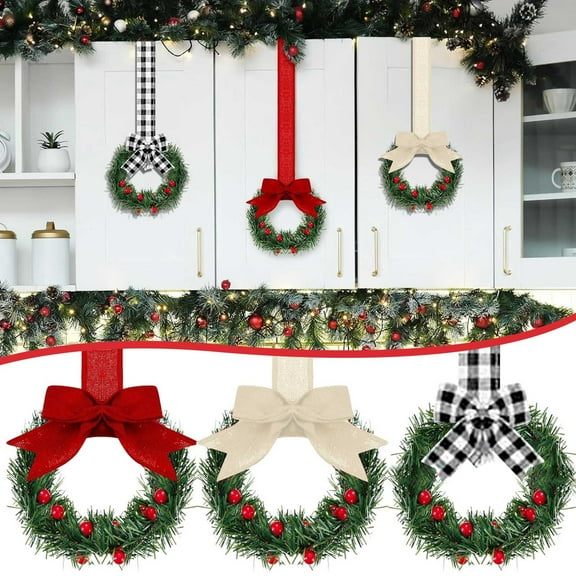 JWshufel 6 Pack Christmas Cabinet Wreath Ribbon for Festive Home Decor with Berry Bow Adds Holiday Ambience Suit for Kitchen and Door Handles 9.8in Multicolor