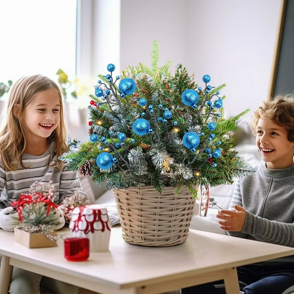 JWshufel Artificial Plants Foam Fruit Twig Decoration for Christmas Tree with Realistic Branches and Leaves Flexible Layout for Holiday Decor Indoors and Outdoors 4.7in Blue