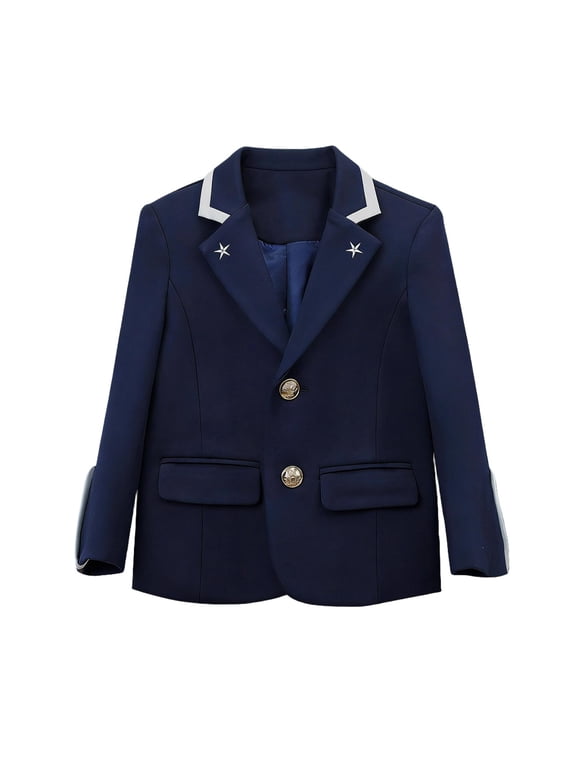 Blazer Jackets for Boys and Girls Trendy Striped Lapel Uniform Single Row Button Slim Jacket Back to School