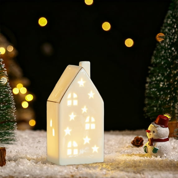JWshufel Ceramic Christmas Deer Snowman Decoration for Home with Soft Lighting Ceramic Ornaments for Christmas Mantel Decor Indoor Decorations 5.9x2.8in White