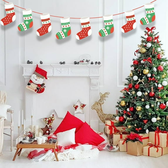 JWshufel Christmas Decorations Christmas Garland Christmas Ornaments Festive Paper Bunting Easy Hang for Home Indoor Outdoor Holiday Decor Adds Cheerful Atmosphere 7.9in Red