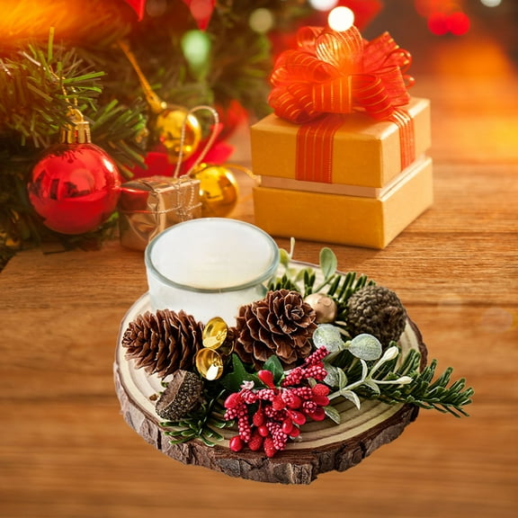 JWshufel Christmas Decorations Christmas Ornaments Christmas Decor Wooden Candle Holder With Detachable Cup for Holiday Party Table Centerpiece Living Room Desktop 5.1 in