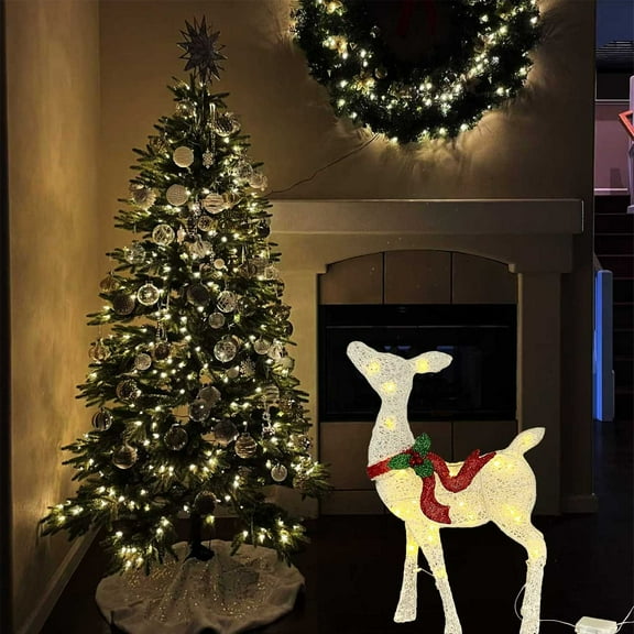 JWshufel Christmas Decorations Christmas Ornaments Glowing Deer Christmas Decor Waterproof Reindeer Lights for Indoor Outdoor Yard Holiday Ornament 24.8 in White