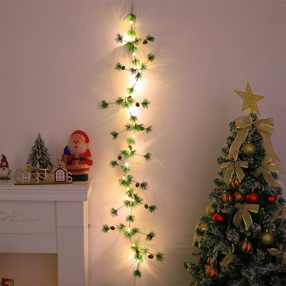 JWshufel Christmas Lights Christmas Garland Festive Rattan String Pinecone Leaf Red Fruit Long Strip Decorative Light Home Party Mantel Wall Holiday Cozy Atmosphere Gifts 78.7in Green