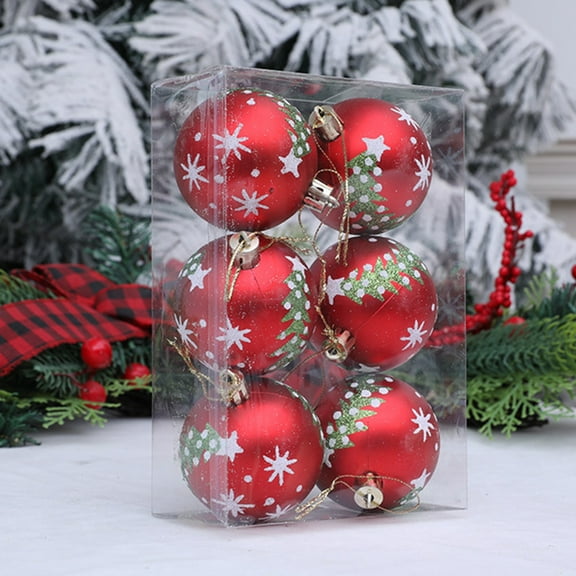 JWshufel Christmas Ornaments Christmas Decorations Set 6 Pcs Shatterproof Plastic Balls for Tree Door Wall Hanging Indoor Outdoor Holiday Scene Decoration Vintage Ornament Round Pendant Balls 6.9in