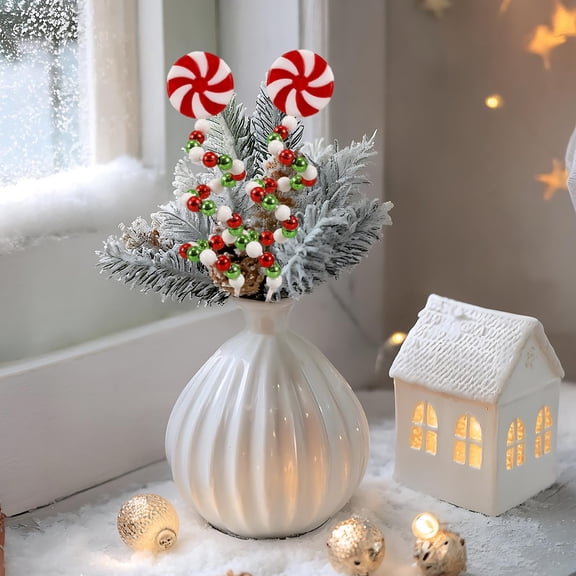 JWshufel Christmas Tree Decorations Christmas Garland Double Color Candy Cane Picks with Bells Twistable Design for Holiday Parties Table Wedding Bouquets Add Festive Atmosphere 7.1in Green