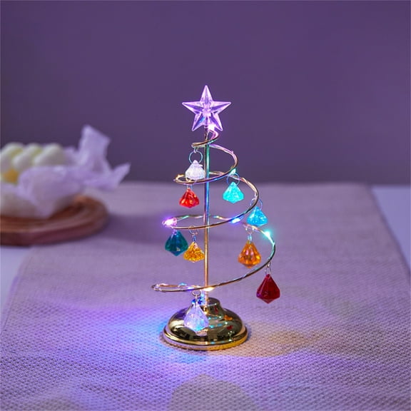 JWshufel Christmas Tree Night Light Christmas Decorations Christmas Ornaments Acrylic Crystal LED Table Lamp Battery Operated Soft Lighting Stable Base Indoor Home Office Wedding