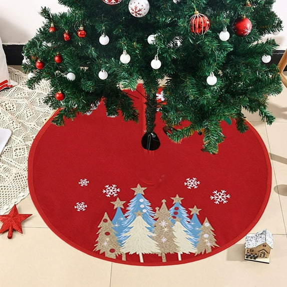 JWshufel Christmas Tree Skirt with Glittering Snowflake and Tree Patterns for Festive Decor Indoor Christmas Floor Protection Holiday Display 16.9in Red