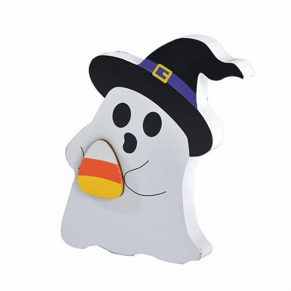 JWshufel Halloween Ghost Decor Cute Figurine Wooden Craft for Office and Home Desktop Arrangement Suit Gift for Halloween Enthusiasts and Indoor Seasonal Decoration 4.7in White