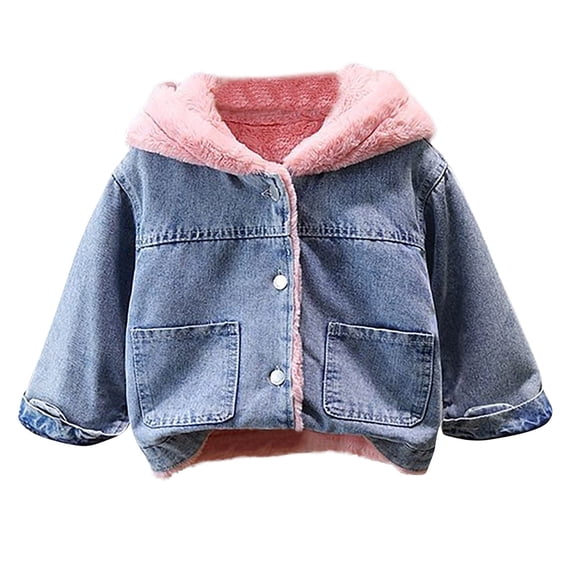 JWshufel Infant Baby Girl Winter Denim Jacket Casual Thick Fleece Lined Toddler Outwear Hooded Warm Button Jean Coat