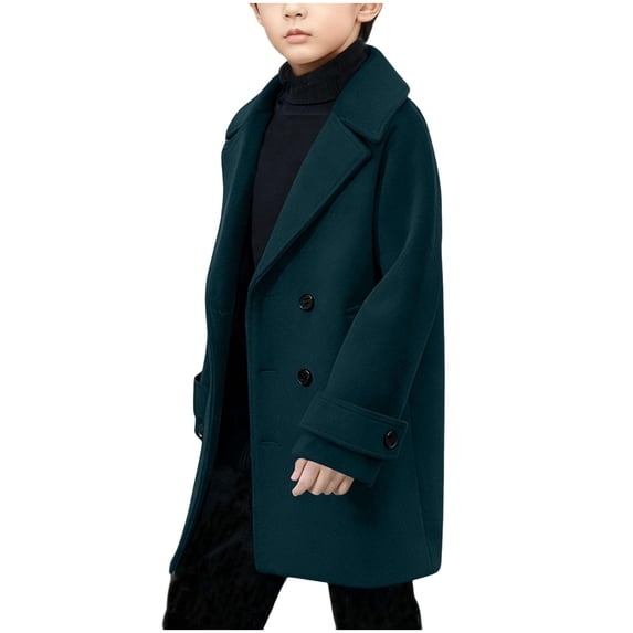 JWshufel Kids Toddler Boys Wool Trench Coats Long Sleeve Mid Length Button Dress Stand Collar Overcoat Outerwear