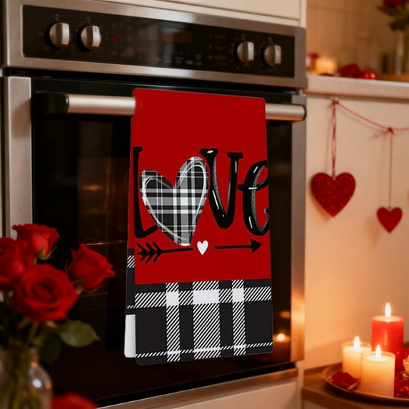 JWshufel Kitchen Dish Towels Valentine's Towels Soft Polyester Absorbent Durable Quick Dry Easy Care Holiday Themed Table Decorative Towel for Cooking and Baking 23.6x15.7in