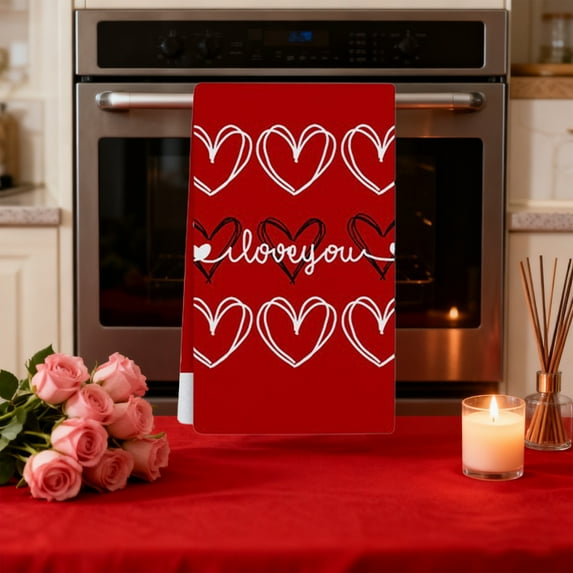 JWshufel Kitchen Towels Towel Valentine's Day Pattern Soft Polyester Absorbent Durable Dish Drying Multipurpose Towel for Cooking Baking Table Decoration 23.6x15.7in