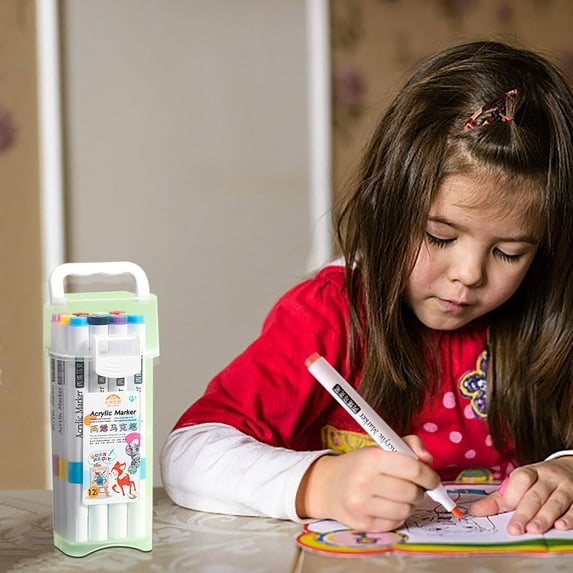 JWshufel Large Capacity Washable Acrylic Marker Set for Students and Artists Non permeable Watercolor Pen Art Supplies with 24 Colors and Stacking Capability 8.12oz