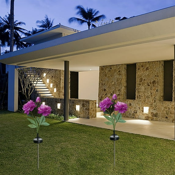 JWshufel Solar Peony Flower Lights Outdoor Fake Plants Artificial Garden Stakes Waterproof Led Decorative Landscape Lighting Yard Patio Decor Energy Efficient Weather Resistant 26.8in Purple