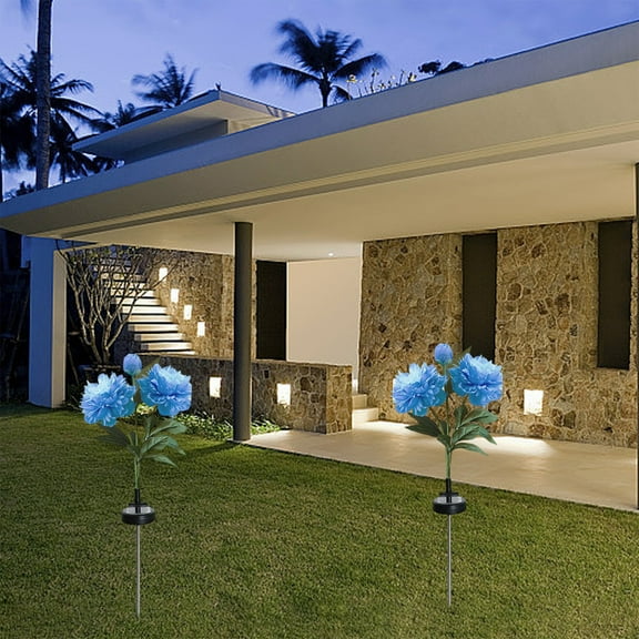 JWshufel Solar Peony Flower Lights Outdoor Fake Plants Artificial Garden Stakes Waterproof Led Decorative Landscape Lighting Yard Patio Decor Energy Efficient Weather Resistant 26.8in Blue