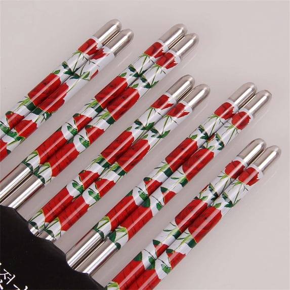 JWshufel Stainless Steel Reusable Chopsticks Set of 5 Pairs Dishwasher Safe 304 Metal with Antiskid Design and Grooved Tips for Enhanced Control Suit for Asian Cuisine and Gifts
