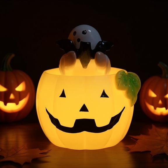 JWshufel Thanksgiving Pumpkin Night Light Led Decorations for Home with Ghost Design Suit Gift for Family and Friends 5.7x5.5x5.3in Yellow