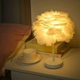 thumbnail image 1 of JWshufel White Feather Table Lamp With Wooden Base Elegant Bedroom Desk Lampshade for Home Decoration Romantic and Soft Feather Design Versatile Bedside Decorative Lamp for Relaxing Ambiance, 1 of 5