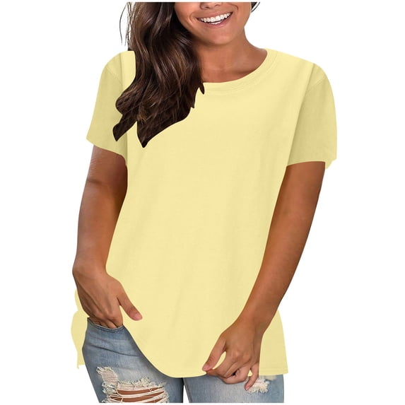 JWshufel Womens Short Sleeve T Shirts Basic Plain Color Summer Tops Soft Round Neck Tees Beach Vacation for Casual