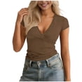 thumbnail image 1 of JWshufel Womens Summer Deep V Neck Tops Fashion Ruched Slim Short Sleeve T-Shirts Going Out Casual Clothes, 1 of 6