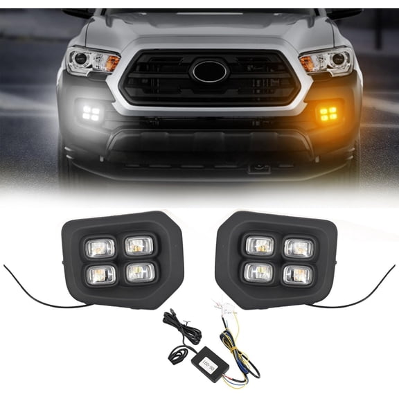 JX RACING 4-Eyes LED Fog Lights Compatible with Toyota Tacoma 2016-2023 SR SR5 LED Foglamp W/DRL Turn Signal Light 88122002160 812100W050 5212704020