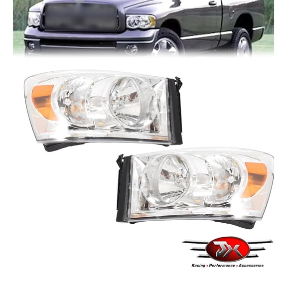 JX RACING Chrome Headlight Amber Reflector Compatible with Dodge Ram 1500/2500/3500 2006-2009 Left & Right Pair
