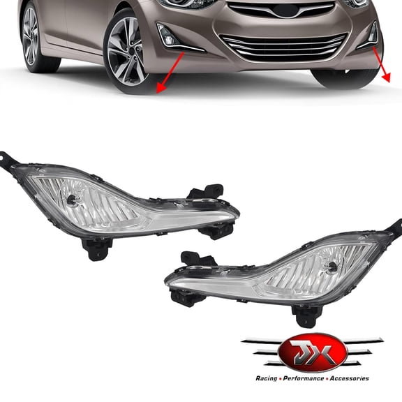 JX RACING Fog Light Assembly Compatible with Hyundai Elantra GT 2013 2014 2015 2016 2017 Halogen Foglamp Chrome Left Right Side