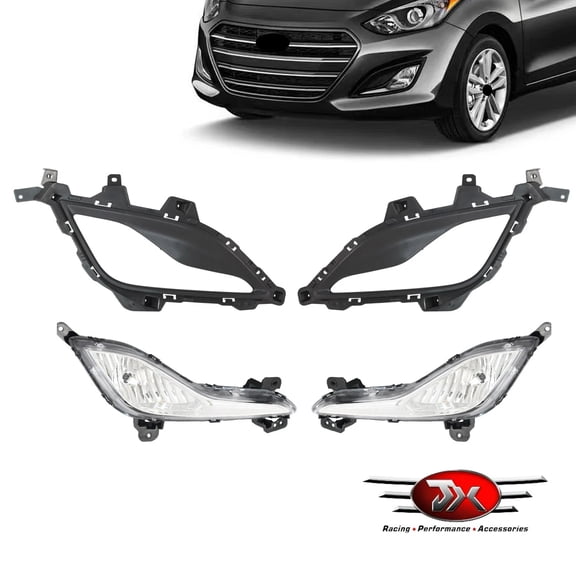 JX RACING Fog Light Set W/Cover Compatible with Hyundai Elantra GT 2013-2017 Chrome Plastic Replacement