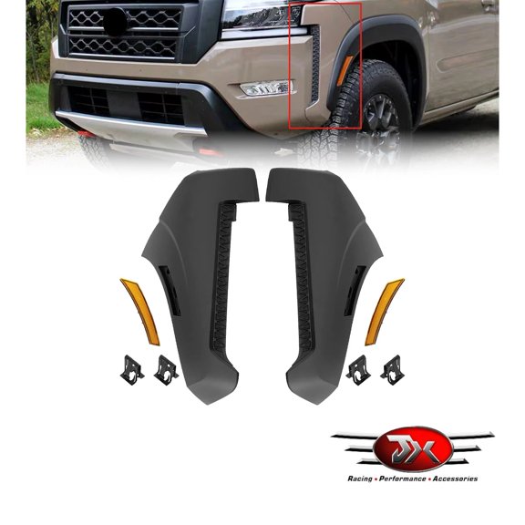 JX RACING Front Bumper End Extension W/ Marker Light 2PCS Compatible with Nissan Frontier 2022-2024