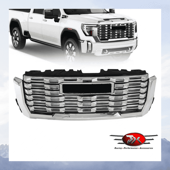 JX RACING Front Bumper Grille Chrome Compatible with GMC Sierra 2500 3500 HD Denali 2024 2025 Upper Grille