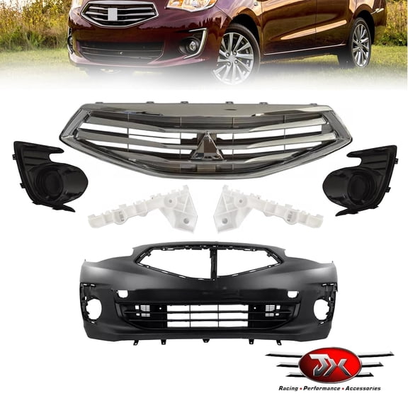 JX RACING Front Bumper Grille Fog Light Bumper Bracket Kit Compatible with Mitsubishi Mirage G4 ES GLS GLX LE SE Sedan 4-Door 2017-2020 6PCS