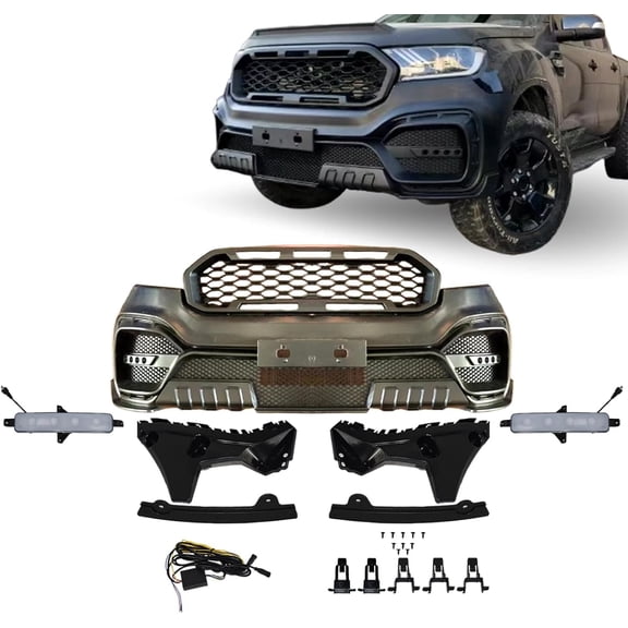 JX RACING Front Bumper Grille Kit 8PCS Compatible With Ford Ranger MB 2019 2020 2021 2022 Front Bumper Fog lamp Fender