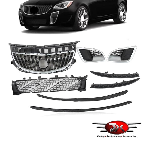 JX RACING Front Bumper Grille Trim Cover Air Deflector Kit Compatible with Buick Regal GS 2014-2017 Front Bumper Grille Assembly 8 PCS