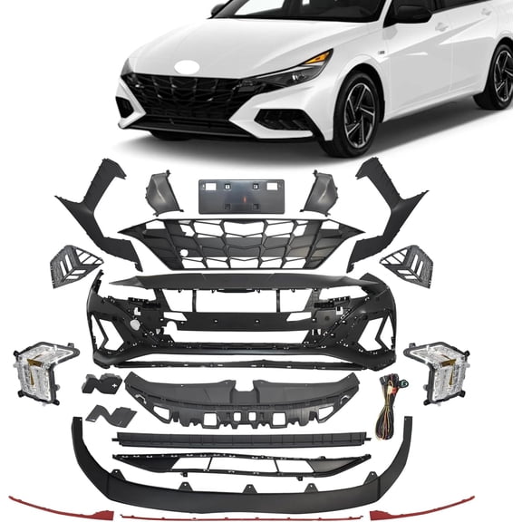JX RACING Front Bumper Kit Assembly Compatible with Hyundai Elantra Sedan 2021-2023 Bumper Cover & Grille Grill & LED DRL Foglight & Radiator Support & Bracket