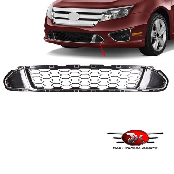 JX RACING Front Bumper Lower Grille with Chrome Molding Trim Grill Assembly Compatible with Ford Fusion Sport 2010 2011 2012