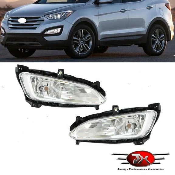JX RACING Front Fog Light Lamp Pair Compatible with Hyundai Santa Fe Sport 2013-2016 Halogen RH LH
