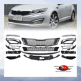 thumbnail image 1 of JX RACING Front Grille Kit Compatible with Kia Optima SX/SXL 2011-2013 Lower & Upper Grill Black W/Chrome & Fog Lights with Covers Bezels & Radiator Support Cover, 1 of 9